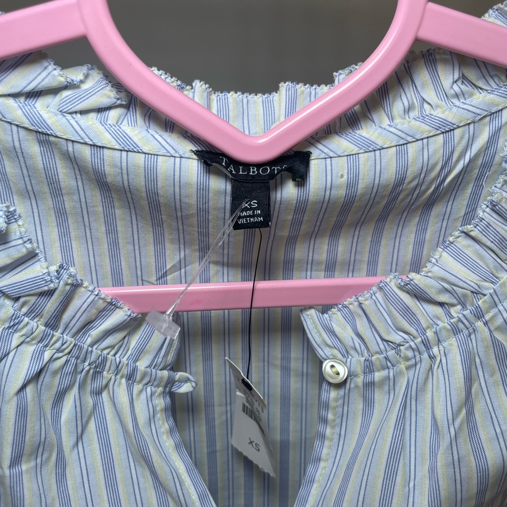 Talbots Ruffle Popover Sleeves Stripe Blouse Size Xs NWT - Picture 5 of 6